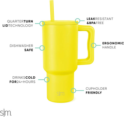 Simple Modern 40 oz Trek Tumbler with Handle and Straw Lid | Cup Holder Friendly Insulated Stainless Steel Travel Mug | Sea Glass Sage - Colors A