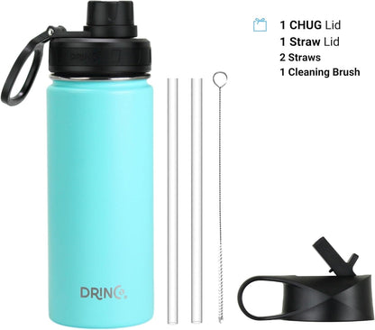 Drinco Stainless Steel Water Bottle Spout Lid Vacuum Insulated Double Wall Water Bottle Wide Mouth (40oz 32oz 22oz 18oz 14oz) Leak Proof Keep Cold Sport Camping Hiking (22 oz, 22oz Black)