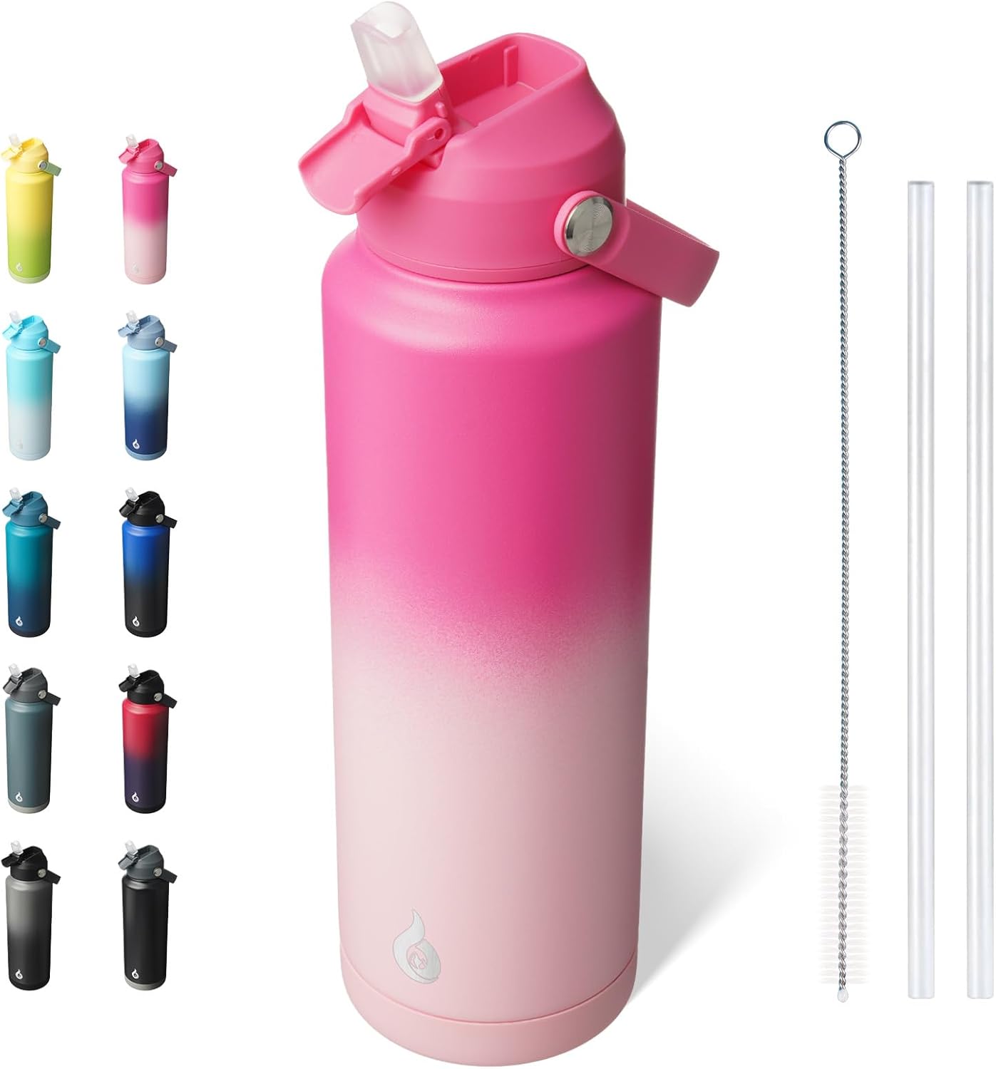 BJPKPK Insulated Water Bottle with Straw Lid, 18oz Thermo Water Bottles with Soft Nozzle, Flex Handle & Non-slip Boot, BPA Free Leak Proof Stainless Steel Metal Thermo, Tumblers, Cups,Sea Salt