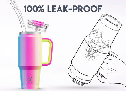 Meoky 32 oz Tumbler with Handle, Insulated Tumbler with Lid and Straw, Stainless Steel Travel Mug, Keeps Cold for 24 Hours, 100% Leak Proof, Fits in Car Cup Holder (Night)