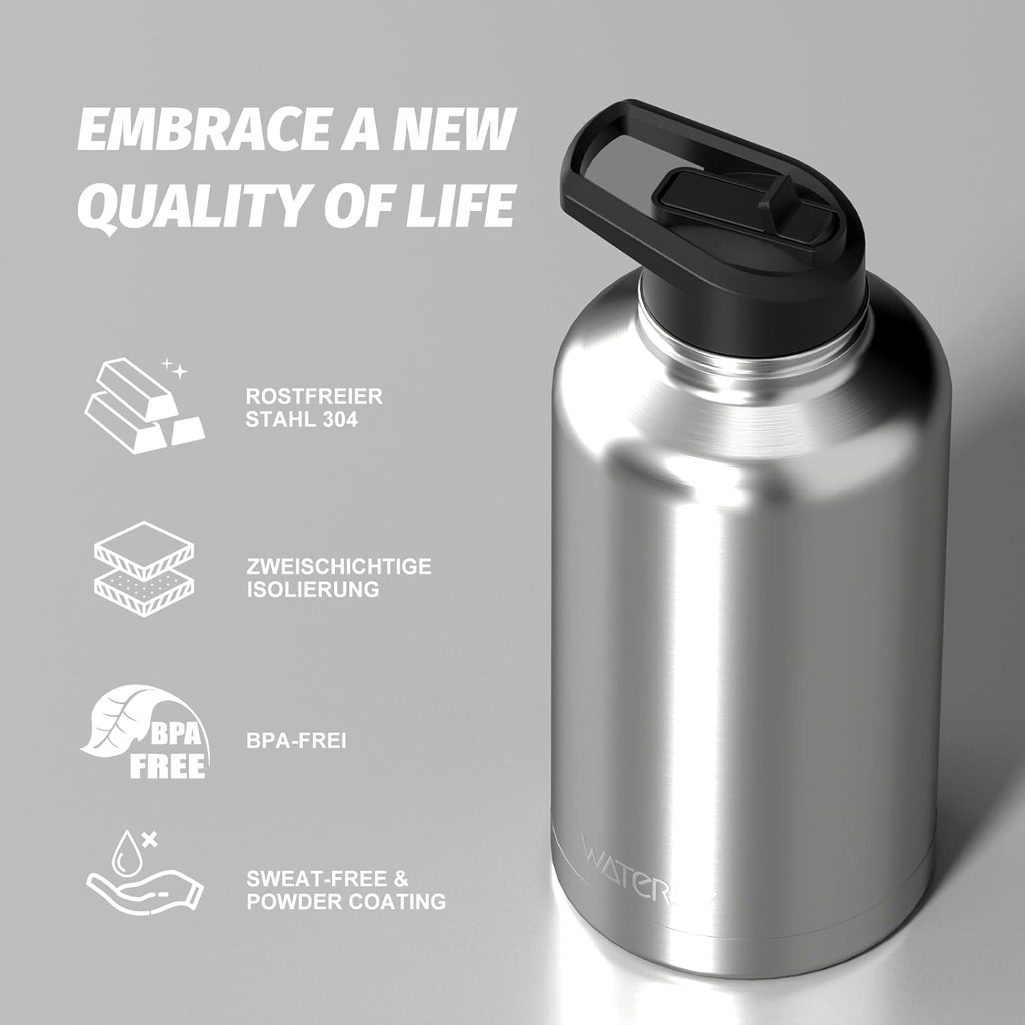 40oz Insulated Water Bottle (Cold for 48 Hrs),BPA Free&Leak Proof,Stainless Steel Water Flask,Water Jug with Straw Spout Lids for Gym,Hiking,Travel,Black Blue