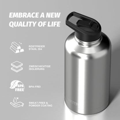 40oz Insulated Water Bottle (Cold for 48 Hrs),BPA Free&Leak Proof,Stainless Steel Water Flask,Water Jug with Straw Spout Lids for Gym,Hiking,Travel,Black Blue
