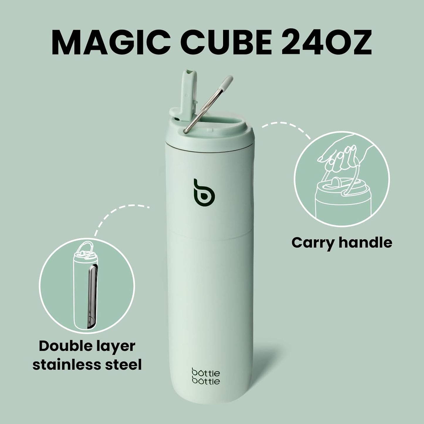 BOTTLE BOTTLE Insulated Water Bottle 24oz with Straw Lid and Handle for Sports Travel Gym Stainless Steel Water Bottles Double-Wall Vacuum Metal Leak Proof BPA-Free