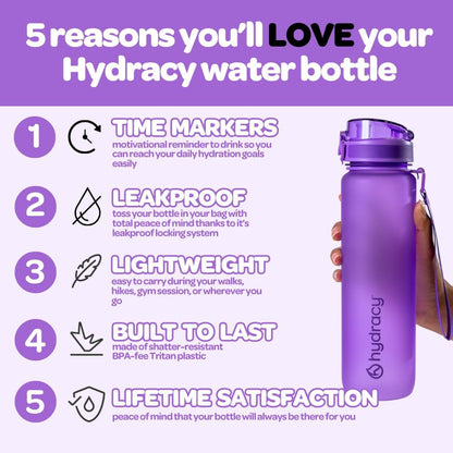 Hydracy Water Bottle with Time Marker -Large BPA Free Water Bottle & No Sweat Sleeve -Leak Proof Gym Bottle with Times to Drink - Ideal for Fitness Sports & Outdoors