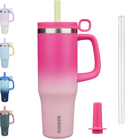 BJPKPK 50oz Insulated Tumbler with Handle Stainless Steel Travel Coffee Mug with Lid Reusable Large Water Bottle with Straw,Sky