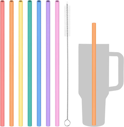 Tomorotec 15PCS Reusable Silicone Drinking Straws w/ 2 Brushes, Fit for Stanley Tumbler 40oz 30oz 20oz, 12" Long Customizable for Various Drinkware, Dishwasher Safe, BPA-Free, Safe for Teeth (Macaron)