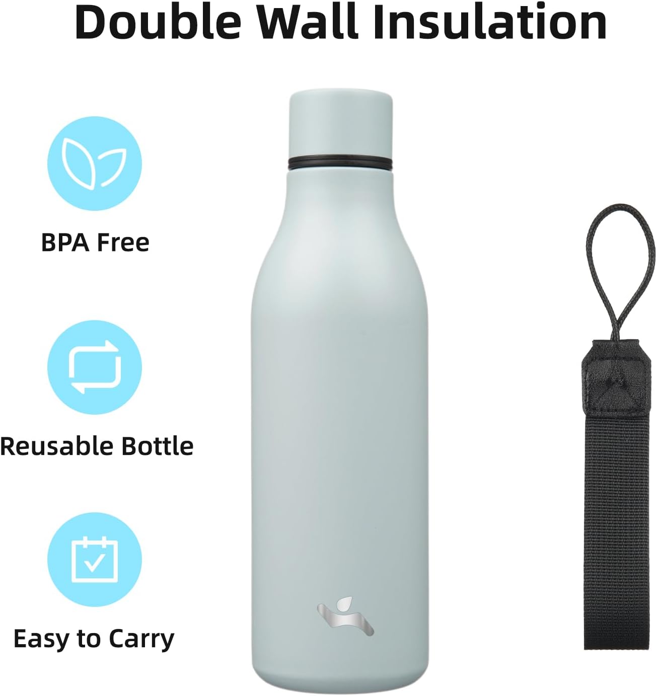 Konokyo Insulated Water Bottle with Strap,18 oz Double Wall Stainless Steel Vacuum Bottles Metal Water Flask,Macaron Green - Colors A