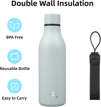 Konokyo Insulated Water Bottle with Strap,18 oz Double Wall Stainless Steel Vacuum Bottles Metal Water Flask,Macaron Green - Colors A