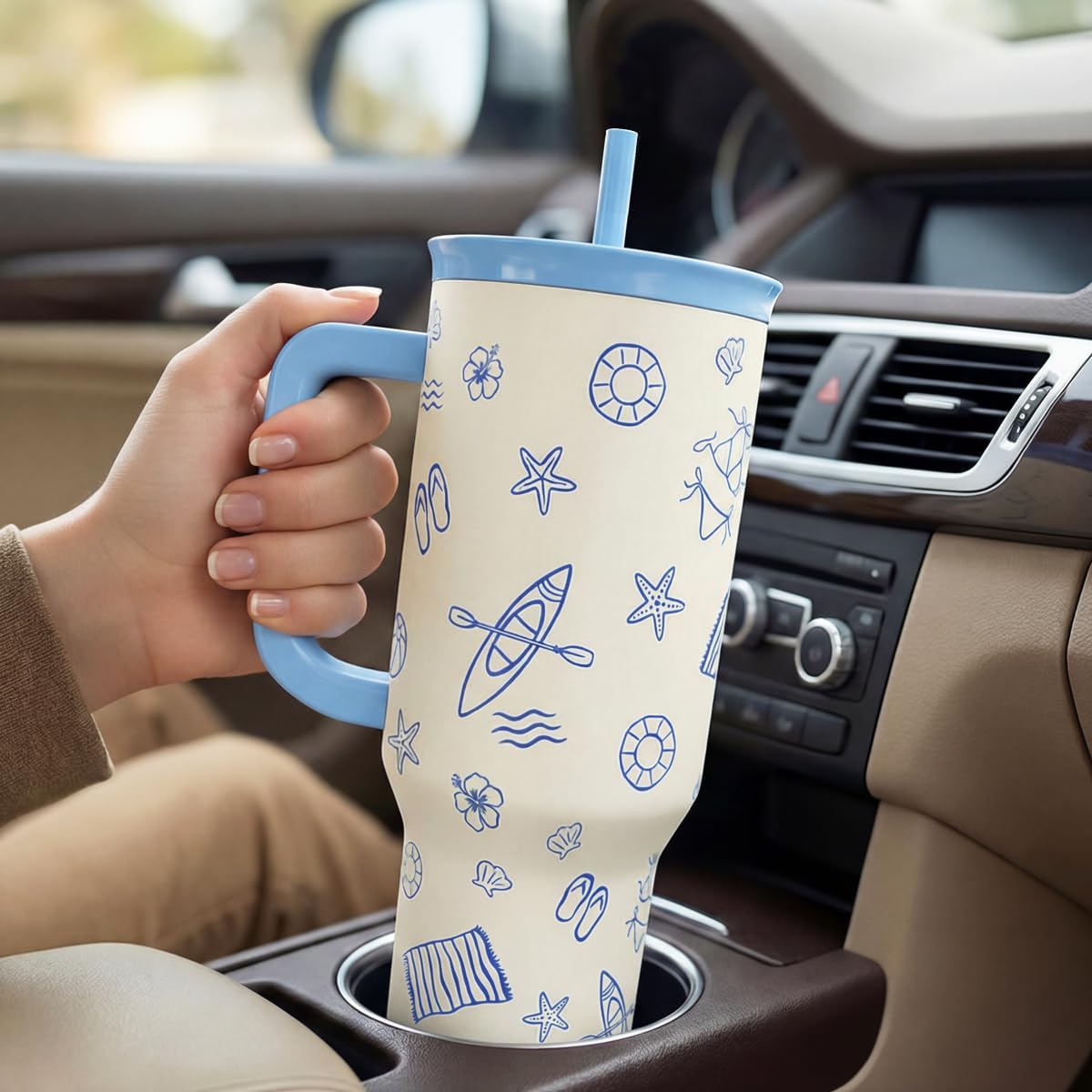 SANDJEST Pickleball 40oz Tumbler With Handle and Straw, Pickleball Queen Insulated Stainless Steel Travel Coffee Mug for Women Girls Players, Gift Idea for Birthday Christmas Mothers Day