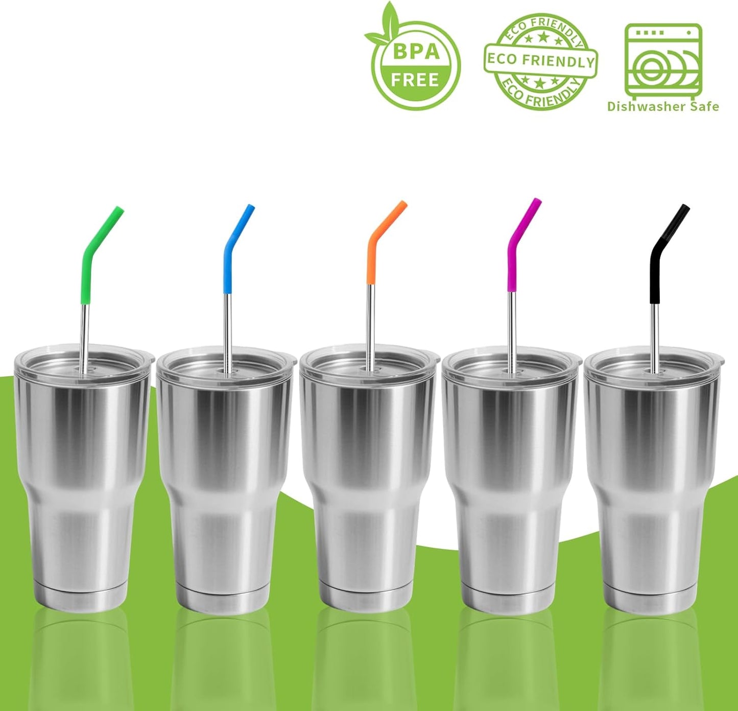 Lazycorner 16 Pcs Metal Straw Reusable 8.5" 10.5" 6mm Stainless Steel Straws for Tumblers 20oz-32oz, Rainbow Drinking Straws with Silicone Tips, 4 Straw Cleaner Brush, 1 Travel Case