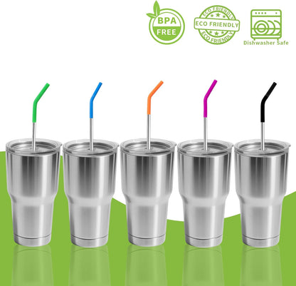 Lazycorner 16 Pcs Metal Straw Reusable 8.5" 10.5" 6mm Stainless Steel Straws for Tumblers 20oz-32oz, Rainbow Drinking Straws with Silicone Tips, 4 Straw Cleaner Brush, 1 Travel Case