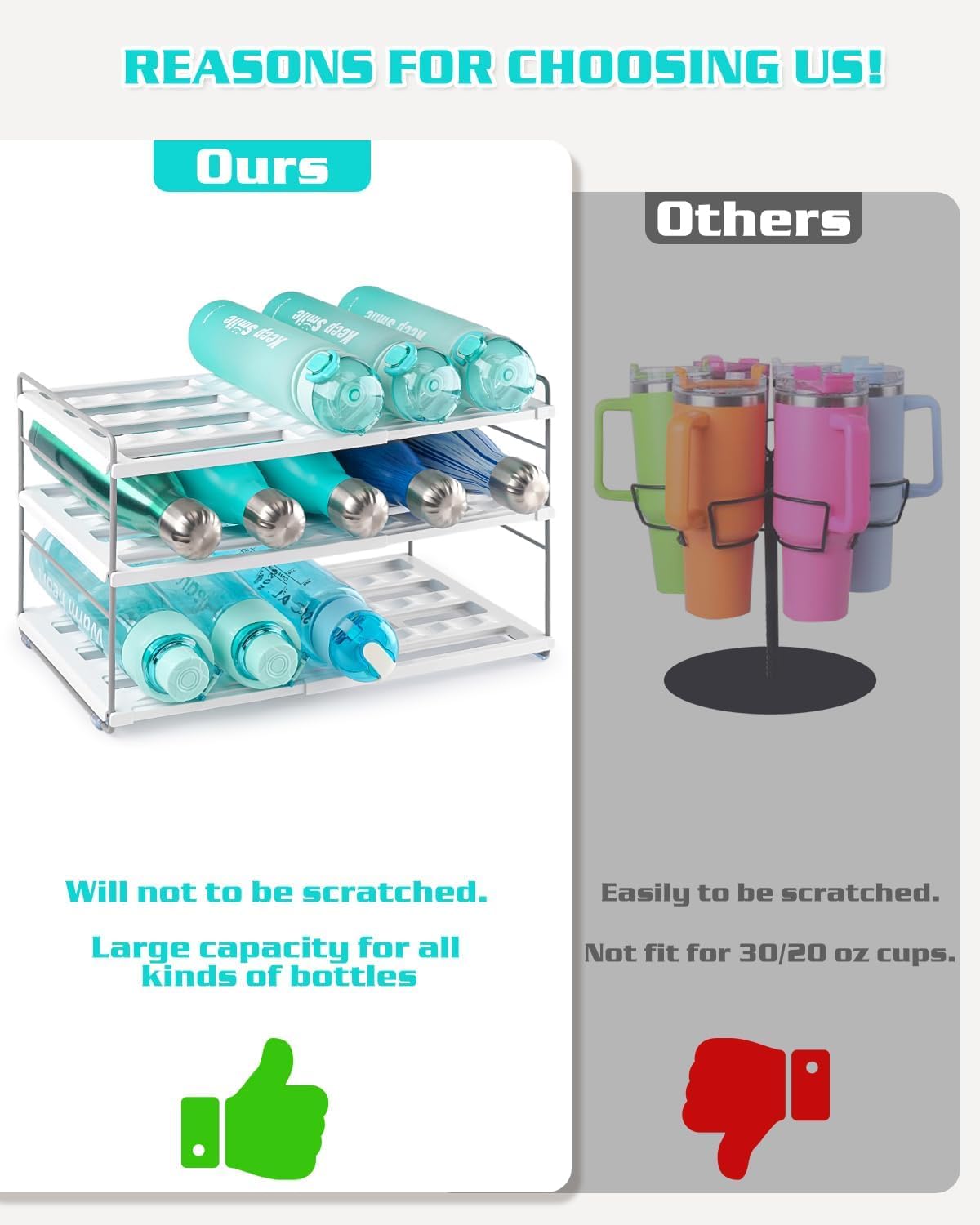 Cirhy Adjustable Water Bottle Organizer Holder for Cabinet, 3-Tier Expandable Water Bottle Storage Rack for Tumblers, Travel Mugs, and Cups – Kitchen Pantry Organization and Storage for Stanley Cups
