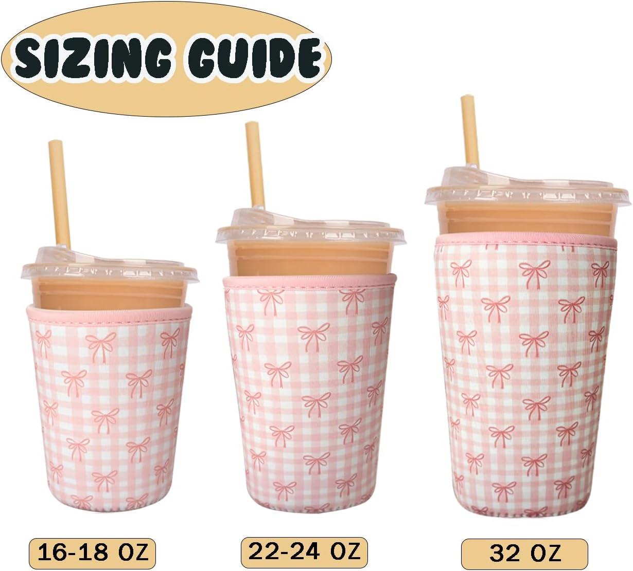 Reusable Insulated Neoprene Iced Coffee Cup Sleeve, Durable Drink Sleeve for Cold Beverages, Beverage Holder for Iced Coffee, Floral Checkers
