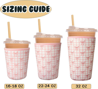 Reusable Insulated Neoprene Iced Coffee Cup Sleeve, Durable Drink Sleeve for Cold Beverages, Beverage Holder for Iced Coffee, Floral Checkers