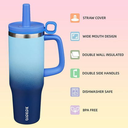 BJPKPK 50oz Insulated Tumbler with Handle Stainless Steel Travel Coffee Mug with Lid Reusable Large Water Bottle with Straw,Sky