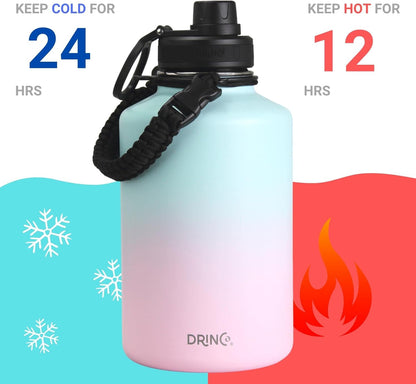 Drinco Stainless Steel Water Bottle Spout Lid Vacuum Insulated Double Wall Water Bottle Wide Mouth (40oz 32oz 22oz 18oz 14oz) Leak Proof Keep Cold Sport Camping Hiking (22 oz, 22oz Black)