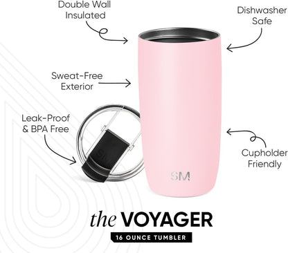 Simple Modern Voyager Tumbler with Flip Lid | Travel Coffee Mug | Insulated Stainless Steel Cold Brew Iced or Hot Coffee Cup | Gifts for Women Men Her Him | 16oz, Almond Birch