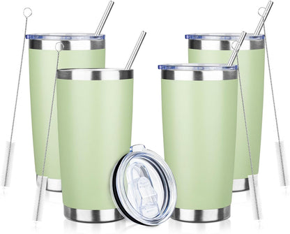 20oz Tumbler with Straw and Brush, Stainless Steel Vacuum Insulated tumbler, Double Wall Insulated Coffee Tumbler for Outdoor, Home, Travel,Office (Buff,1pcs)