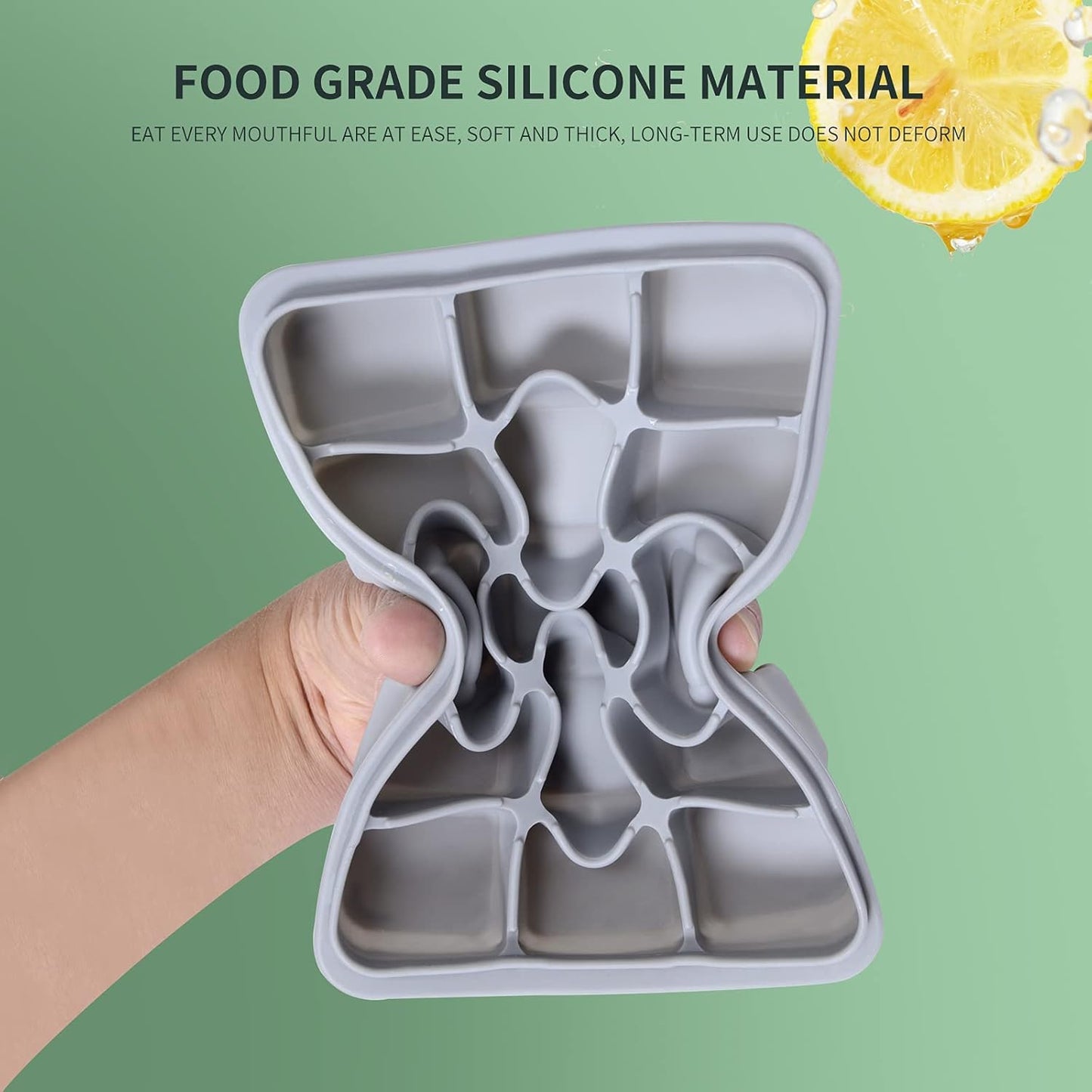 Ice Cube Trays Set of 2, Easy Release 15 Flexible Silicone Ice Cube Molds with Removable Lid Reusable Freezer Ice Trays Stackable for Whiskey, Baby Food, BPA Free (BAMBOO GREEN)