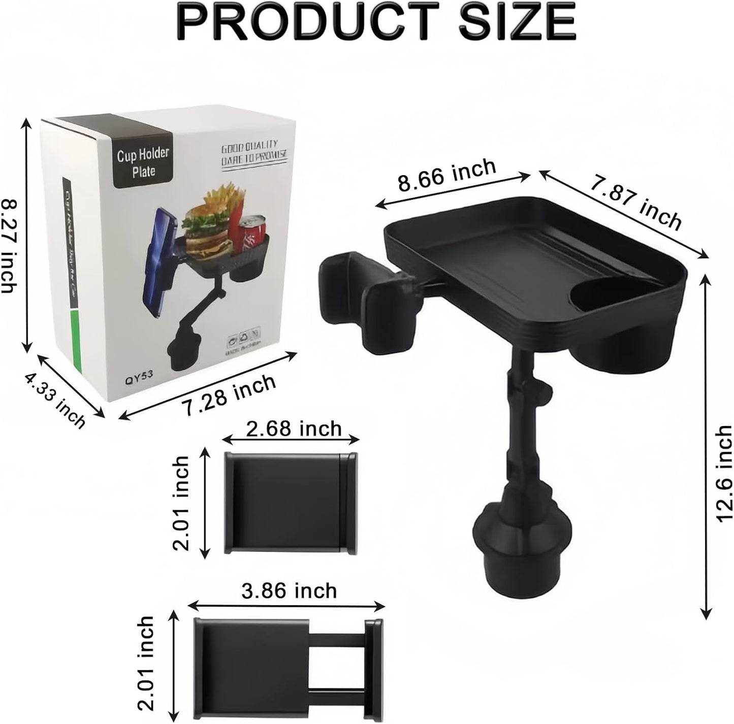 Vehicle-Mounted Multifunctional Water Cup Holder Tray Black Adjustable Cup Holder Dining Plate Expandable Bracket Storage Space-Saving