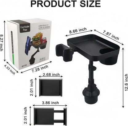 Vehicle-Mounted Multifunctional Water Cup Holder Tray Black Adjustable Cup Holder Dining Plate Expandable Bracket Storage Space-Saving
