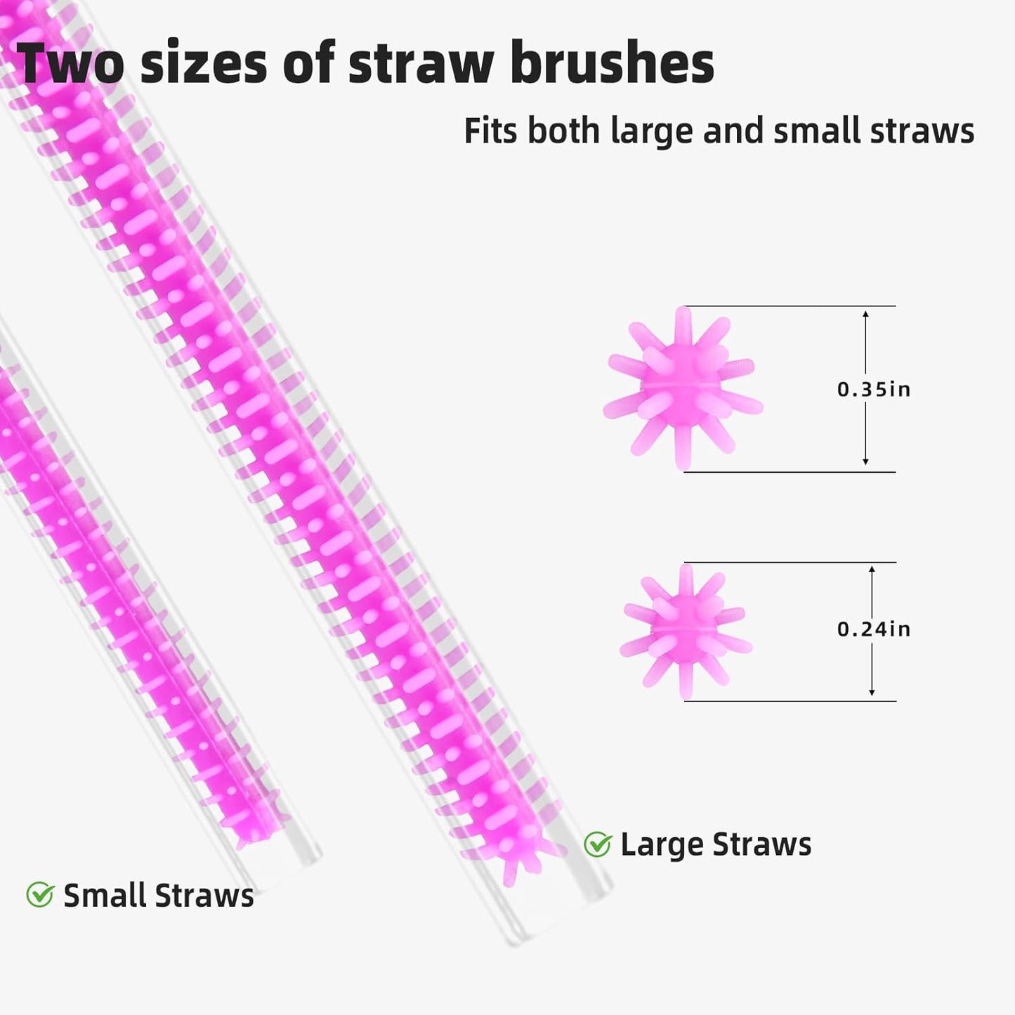 Silicone Straw Cleaner Brush, 4Pcs Reusable Straw Brush Set with Extra-Long Design for Cleaning Thin Metal Straws and Wider Milkshake Straws （6mm+9mm Pink)