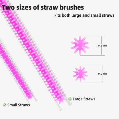 Silicone Straw Cleaner Brush, 4Pcs Reusable Straw Brush Set with Extra-Long Design for Cleaning Thin Metal Straws and Wider Milkshake Straws （6mm+9mm Pink)
