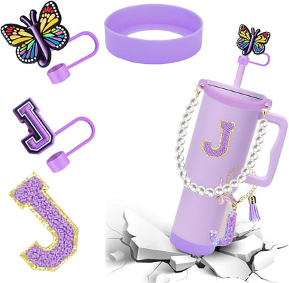 7pcs Cup Accessories for Stanley 30/40oz Tumbler, Handle Strap, Straw Cover, Silicone Boot, Letter Charm Stickers