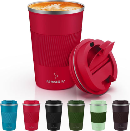 MOMSIV 12oz Travel Mug, Insulated Coffee Cup with Leakproof Lid, Travel Coffee Mug Vacuum Stainless Steel Double Walled Reusable Coffee Cup for Hot and Cold Water Coffee