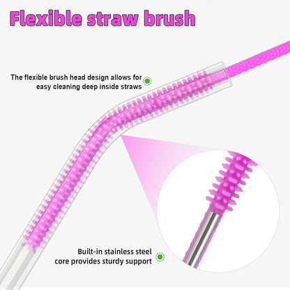 Silicone Straw Cleaner Brush, 4Pcs Reusable Straw Brush Set with Extra-Long Design for Cleaning Thin Metal Straws and Wider Milkshake Straws （6mm+9mm Pink)