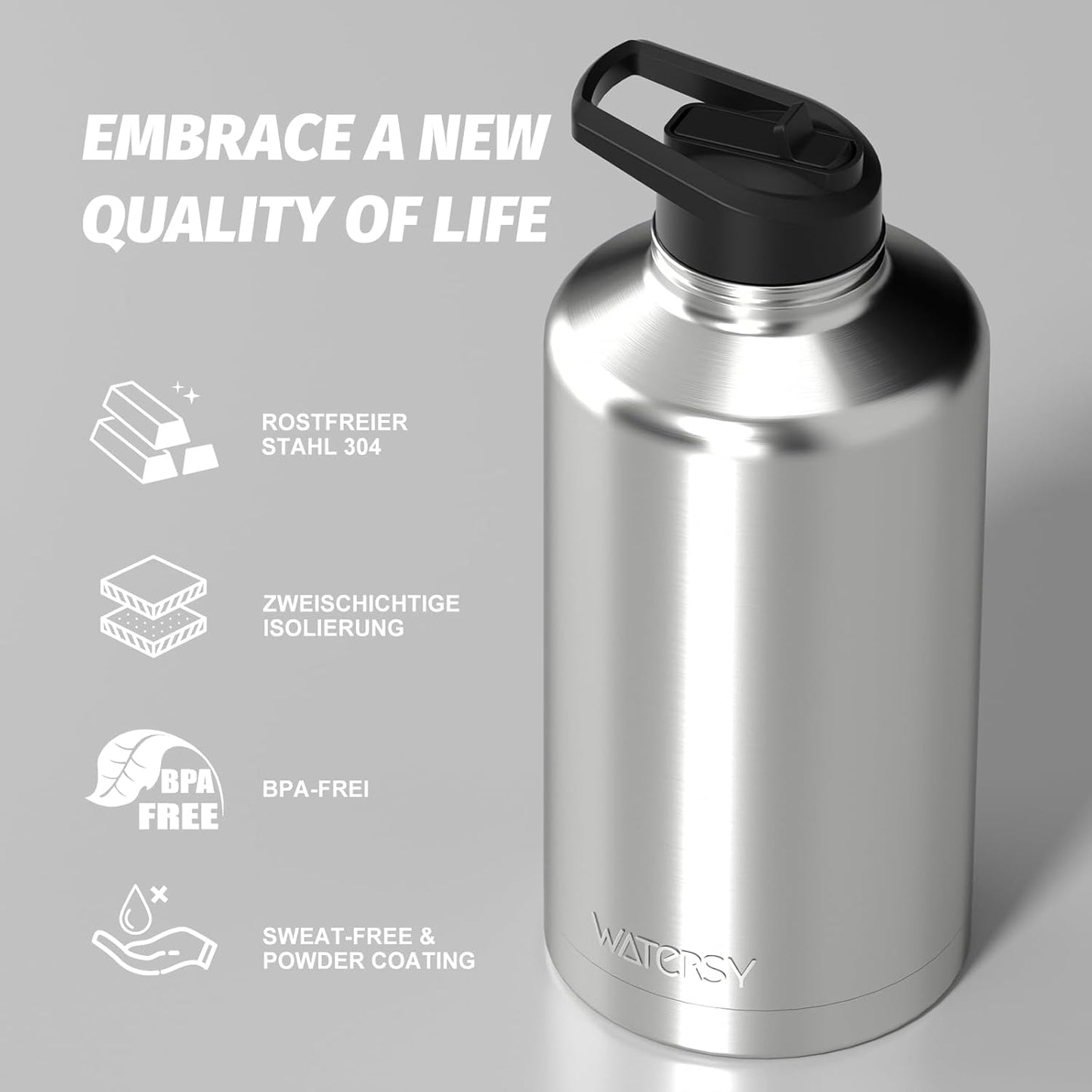 40oz Insulated Water Bottle (Cold for 48 Hrs),BPA Free&Leak Proof,Stainless Steel Water Flask,Water Jug with Straw Spout Lids for Gym,Hiking,Travel,Black Blue