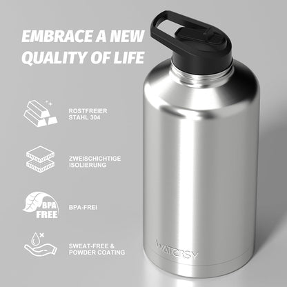 40oz Insulated Water Bottle (Cold for 48 Hrs),BPA Free&Leak Proof,Stainless Steel Water Flask,Water Jug with Straw Spout Lids for Gym,Hiking,Travel,Black Blue