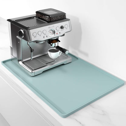 Rnivvi Silicone Coffee Mat, 16" x 24" Waterproof Raised Edge Coffee Bar Mats for Espresso Machine Station Accessories, Heat Resistant Detachable Dish Drying Pad for Kitchen Counter, Dish Rack, Green