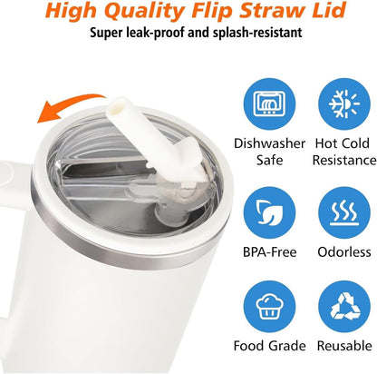 2 Pack 30 oz Tumbler Flip Straw Lid Replacement Compatible for Stanley Quencher, Leak Proof Lid Replacement for 30 OZ Stanley H2.0 FlowState Tumbler,Spill Proof Splash Reusable (Transparent Cream)
