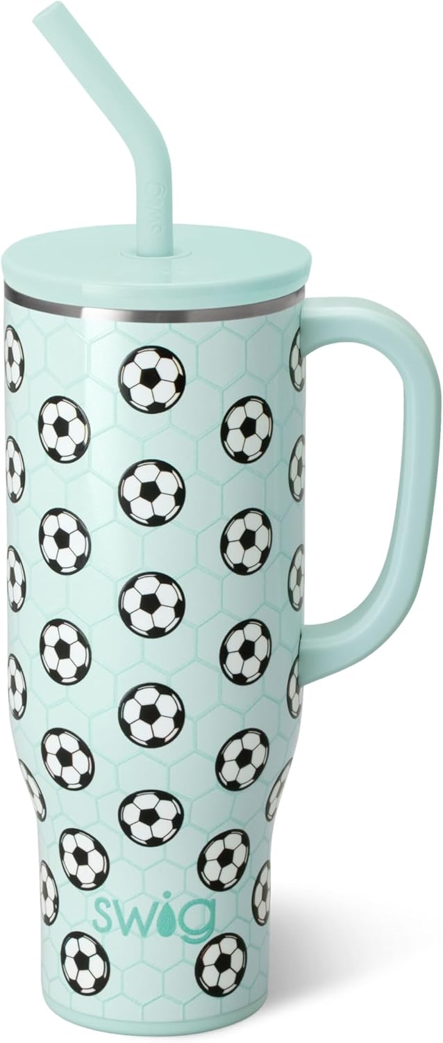 Swig Life 40oz Mega Mug, 40 oz Tumbler with Handle and Straw, Cup Holder Friendly, Dishwasher Safe, Extra Large Insulated Tumbler, Stainless Steel (Pickleball)