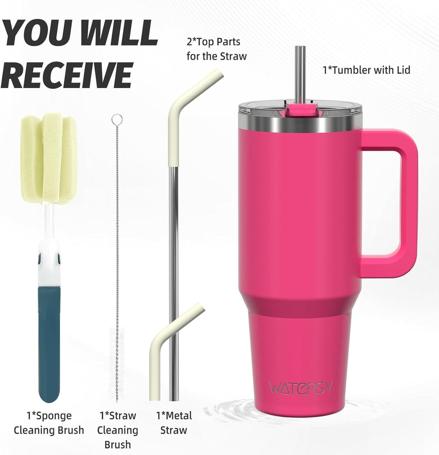 40 oz Tumbler with Handle,Tumbler with Lid and Straw,Double Wall Insulated Cup Stainless Steel Travel Mug(Cold for 34 Hours),Water Bottle for Iced Tea,Coffee,Cold Beverages(Purple)