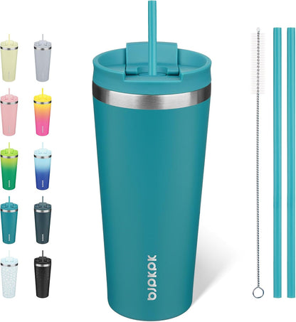 BJPKPK 22oz Insulated Tumbler With lid And Straw Stainless Steel Tumblers Travel Coffee Mug Reusable Thermal Cup,Sky
