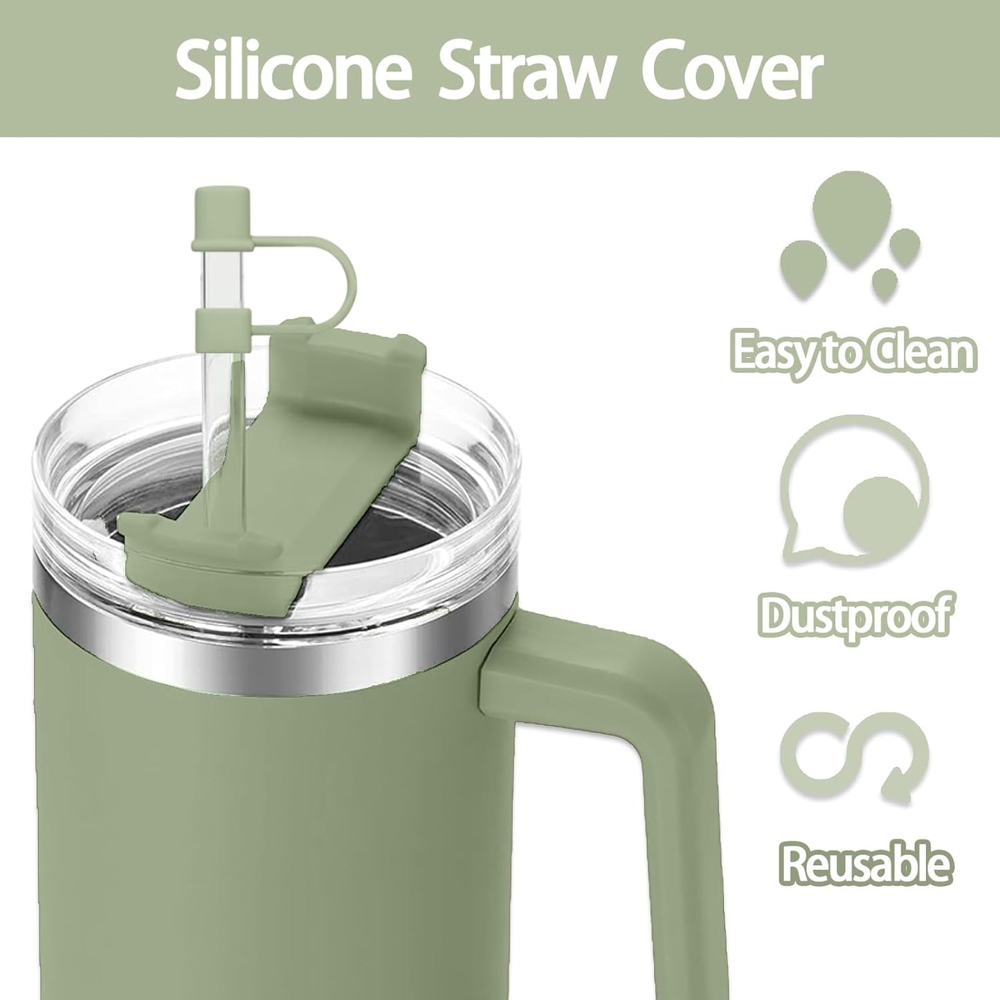 6PCS Silicone Straw Covers Cap Compatible with Stanley Cup 30-40 oz Tumbler with Handle 10mm Straw Toppers，Dust-Proof Reusable Straw Cover for Stanley Cup Accessories (Black)