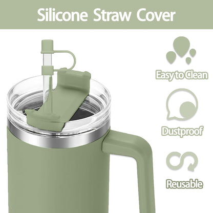 6PCS Silicone Straw Covers Cap Compatible with Stanley Cup 30-40 oz Tumbler with Handle 10mm Straw Toppers，Dust-Proof Reusable Straw Cover for Stanley Cup Accessories (Black)