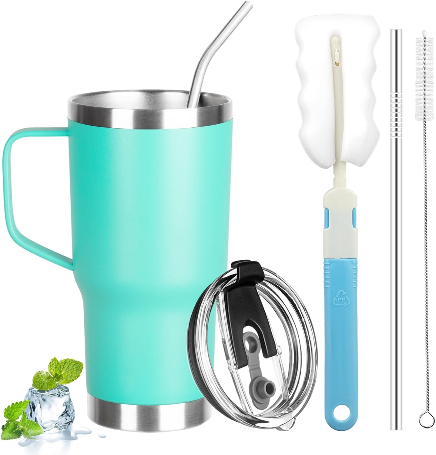 20 oz Tumbler with Handle, Stainless Steel Insulated Tumbler with Lid and Straw, Double Wall Vacuum Coffee Mug Tumbler, Insulated Coffee Thermal Cup for Cold and Hot (Light Purple)