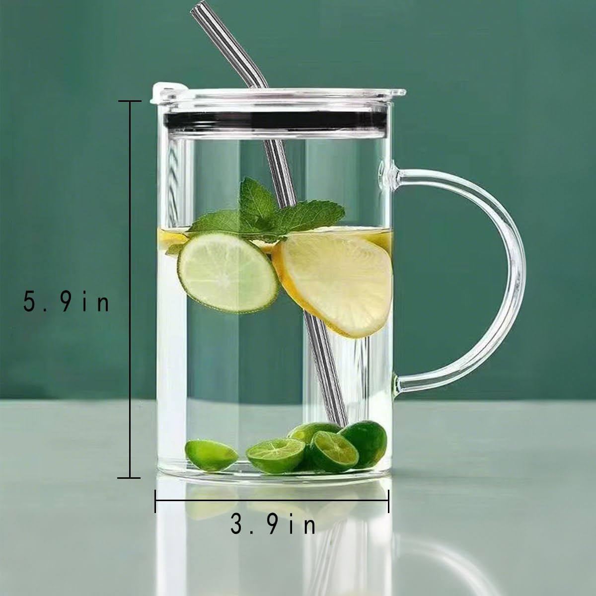 Glass Water Cup with Handle - 32 oz, Clear Mug with Lid and Straw，Thick Transparent Mug for Coffee, Milk, Juice,Perfect for Office and Live at Home Use