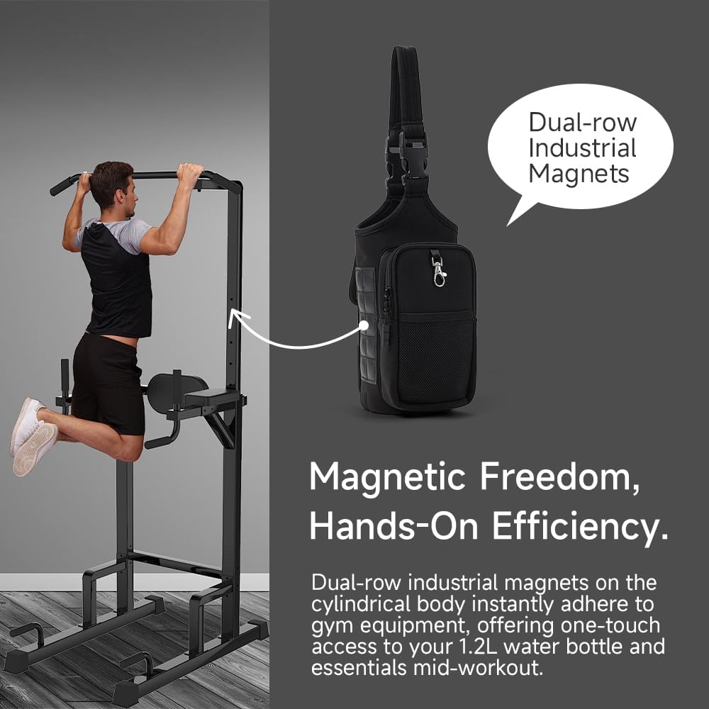 VAKAER Magnetic Gym Bag, Water Bottle Carrier Holder with Phone Pocket & Adjustable Strap,10 Ultra-Strong Magnets Stick to Fitness equipment, Workout Accessories Pouch for Women & Men