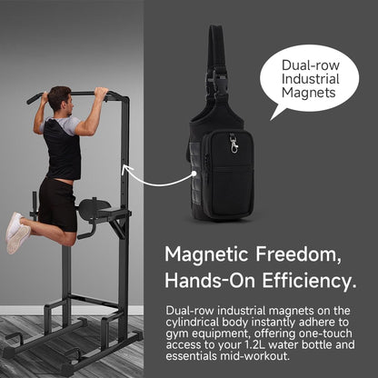VAKAER Magnetic Gym Bag, Water Bottle Carrier Holder with Phone Pocket & Adjustable Strap,10 Ultra-Strong Magnets Stick to Fitness equipment, Workout Accessories Pouch for Women & Men