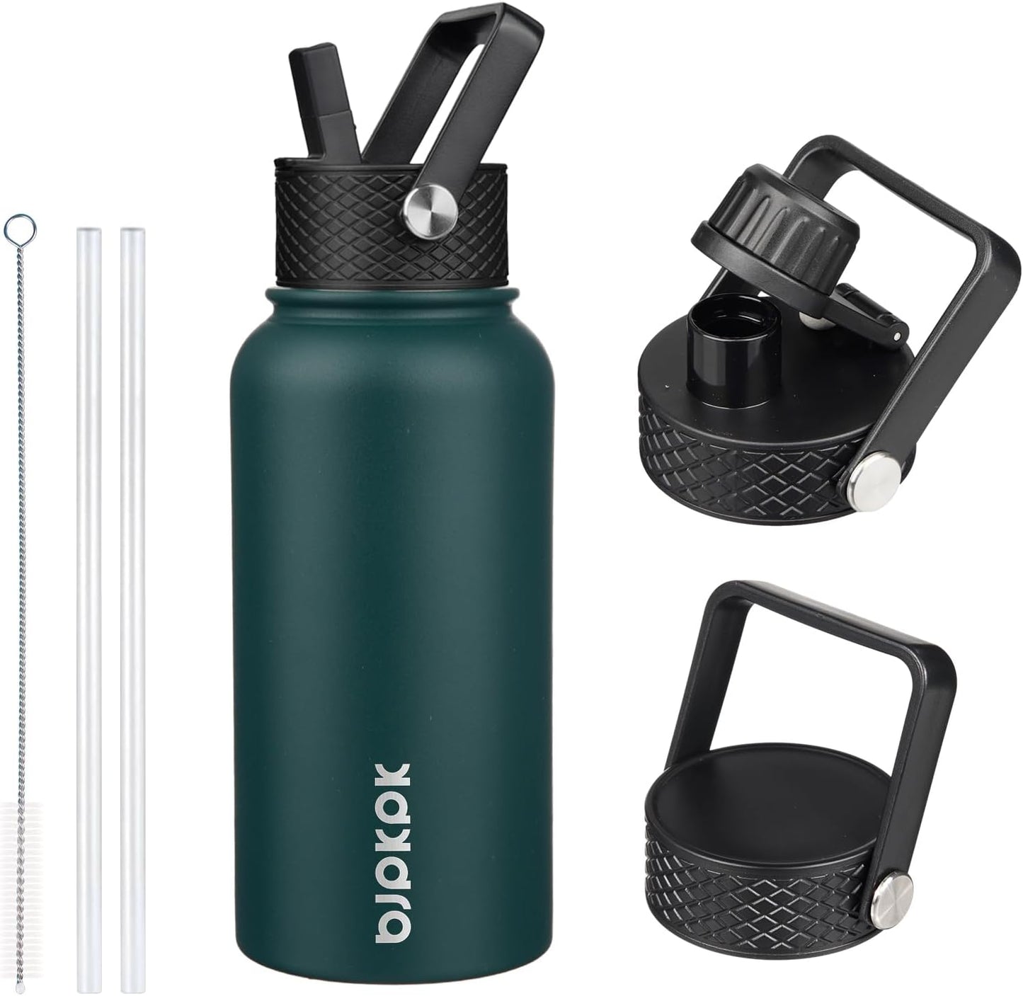 BJPKPK Insulated Water Bottles with Straw Lid, 40oz Stainless Steel Water Bottles with 3 Lids, BPA Free Leakproof Thermo, Tumblers, Cups for Sports, Gym- Midnight - Colors A