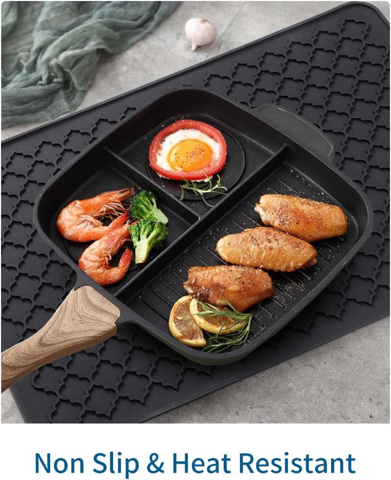 AMOAMI-Dish Drying Mats for Kitchen Counter-Silicone Dish Drying Mat-Kitchen Dish Drying Pad Heat Resistant Mat-Kitchen Gadgets Kitchen Accessories Kitchen Small Appliances(12" x 16", BLACK)