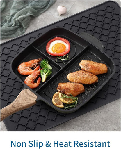 AMOAMI-Dish Drying Mats for Kitchen Counter-Silicone Dish Drying Mat-Kitchen Dish Drying Pad Heat Resistant Mat-Kitchen Gadgets Kitchen Accessories Kitchen Small Appliances(12" x 16", BLACK)