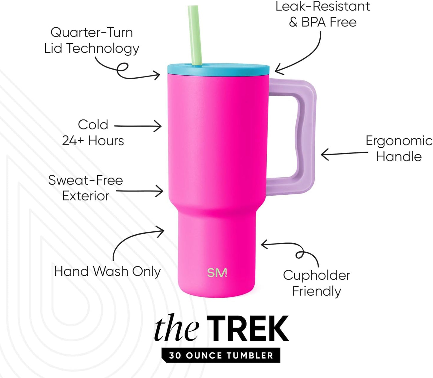 Simple Modern 40 oz Trek Tumbler with Handle and Straw Lid | Cup Holder Friendly Insulated Stainless Steel Travel Mug | Sea Glass Sage - Colors B