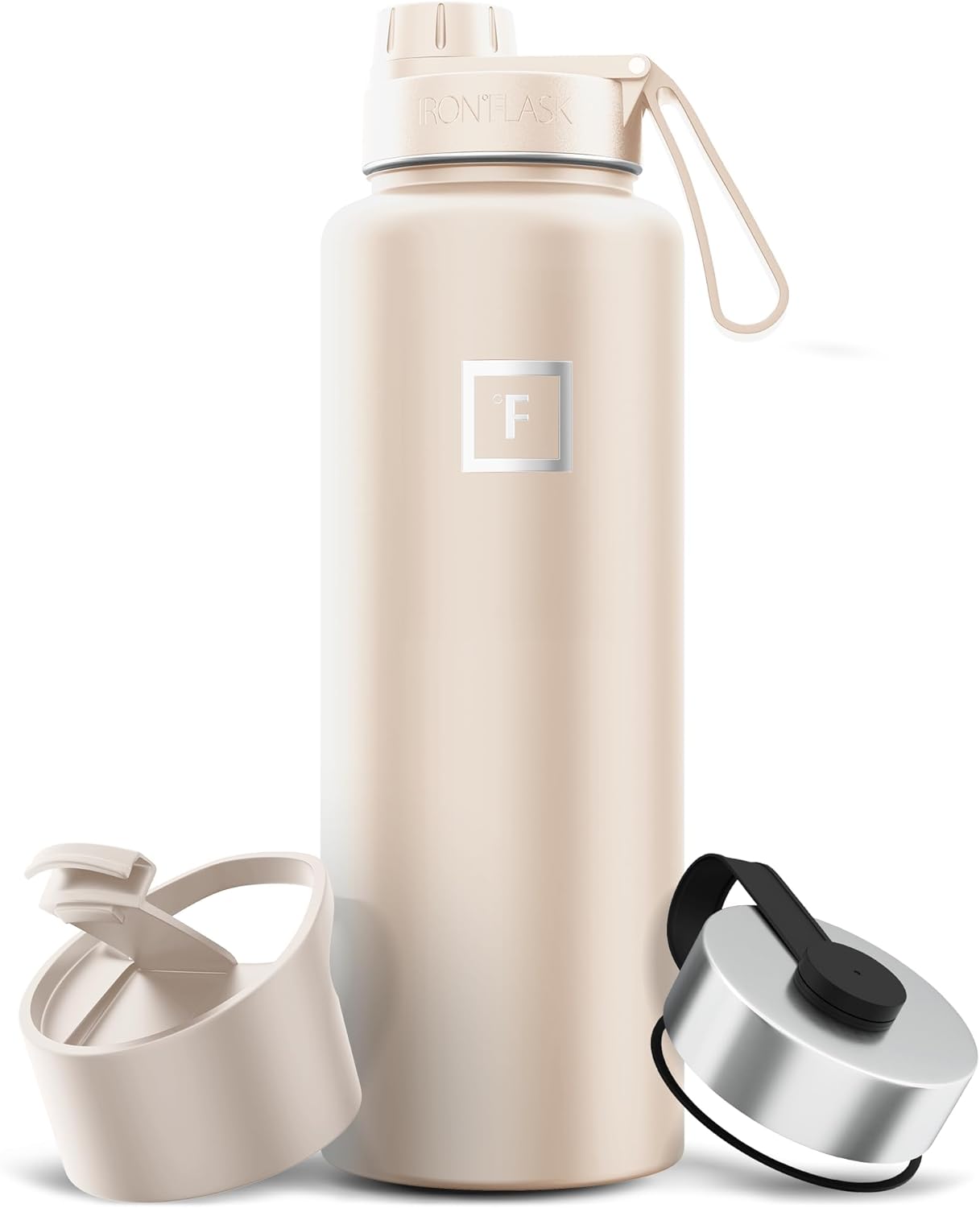 IRON °FLASK Camping & Hiking Hydration Flask with Straw, Wide Mouth Insulated Stainless Steel Sports Water Bottle - 40 oz Midnight Black