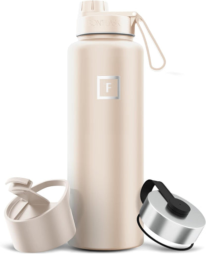 IRON °FLASK Camping & Hiking Hydration Flask with Straw, Wide Mouth Insulated Stainless Steel Sports Water Bottle - 40 oz Midnight Black