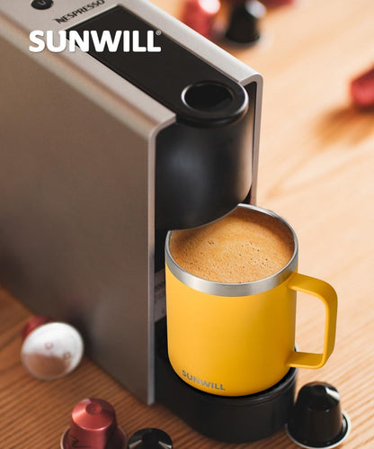 SUNWILL Travel Coffee Mug with Lid, Insulated Tumbler with Handle, 14 oz Stainless Steel Cup for Ice, Water, Tea, Rose Gold